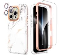 SHEDEER iPhone 16 Pro Case with Camera Protector + Screen Protector + Bumper, Glossy Shiny Stylish TPU Shockproof 360 Degree Protection Cover Case for iPhone 16 Pro 6.3'' Marble
