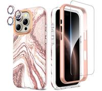 SHEDEER 4-in-1 iPhone 16 Pro Case with Screen Protector + Bumper & Camera Protector | Military-Grade Shockproof 360° Protection, 16 Pro Case Glossy Fade-Resistant Pattern Design (Rosegold)
