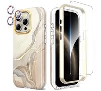 SHEDEER Case for iPhone 16 Pro with Camera Protector + Screen Protector + Bumper, Glossy Shiny Stylish, TPU Shockproof 360 Degree Protection Cover Cases iPhone 16 Pro (6.3'') Beige