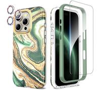 SHEDEER iPhone 16 Pro Case with Camera Protector + Screen Protector + Bumper, Glossy Shiny Stylish TPU Shockproof 360 Degree Protection Cover Case for iPhone 16 Pro 6.3'' Green