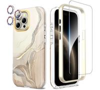 SHEDEER 4-in-1 iPhone 16 Pro Max Case with Screen Protector + Bumper & Camera Protector | Military-Grade Shockproof 360° Protection, 16 Pro Max Case Glossy Fade-Resistant Pattern Design (Beige)