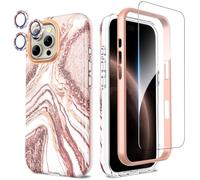 SHEDEER 4-in-1 iPhone 16 Pro Max Case with Screen Protector + Bumper & Camera Protector | Military-Grade Shockproof 360° Protection, 16 Pro Max Case Glossy Fade-Resistant Pattern Design (Rosegold)