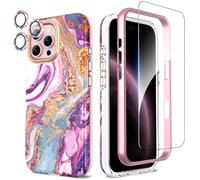 SHEDEER 4-in-1 iPhone 16 Pro Max Case with Screen Protector + Bumper & Camera Protector | Military-Grade Shockproof 360° Protection, 16 Pro Max Case Glossy Fade-Resistant Pattern Design (Purple)
