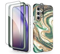 SHEDEER 4-in-1 Samsung Galaxy A54 5G Case with Screen Protector + Bumper & Camera Protector | Military-Grade Shockproof 360° Protection, Glossy Fade-Resistant Pattern Design Phone Cases (Green)