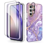 SHEDEER 4-in-1 Samsung A54 5G Case with Screen Protector + Bumper & Camera Protector | Military-Grade Shockproof 360° Protection, Samsung Galaxy A54 Case Glossy Fade-Resistant Pattern Design (Purple)