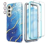 SHEDEER 4-in-1 Samsung A54 5G Case with Screen Protector + Bumper & Camera Protector | Military-Grade Shockproof 360° Protection, Samsung Galaxy A54 Case Glossy Fade-Resistant Pattern Design (Blue)