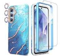 SHEDEER 4-in-1 Samsung A55 5G Case with Screen Protector + Bumper & Camera Protector | Military-Grade Shockproof 360° Protection, Samsung Galaxy A55 Case Glossy Fade-Resistant Pattern Design (Blue)