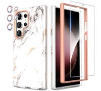 SHEDEER for Samsung S24 Ultra Case with Camera Protector + Screen Protector + Bumper, Samsung Galaxy S24 Ultra Case Glossy Shiny Stylish, Shockproof 360 Degree Protection Cases S24 Ultra 6.8'' Marble