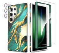 SHEDEER 4-in-1 Samsung Galaxy S24 Ultra Case with Screen Protector + Camera Protector, Shockproof TPU Bumper | Military-Grade 360° Protection, Glossy Fade-Resistant Design Phone Cases (Green)