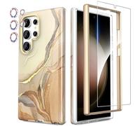 SHEDEER for Samsung S24 Ultra Case with Camera Protector + Screen Protector + Bumper, Samsung Galaxy S24 Ultra Case Glossy Shiny Stylish, Shockproof 360 Degree Protection Cases S24 Ultra 6.8'' Beige