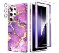 SHEDEER 4-in-1 Samsung Galaxy S24 Ultra Case with Screen Protector + Camera Protector, Shockproof TPU Bumper | Military-Grade 360° Protection, Glossy Fade-Resistant Design Phone Cases (Purple)