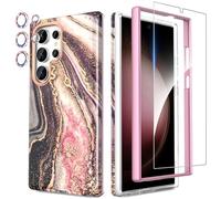 SHEDEER for Samsung S24 Ultra Case with Camera Protector + Screen Protector + Bumper, Samsung Galaxy S24 Ultra Case Glossy Shiny Stylish, Shockproof 360 Degree Protection Cases S24 Ultra 6.8'' Black