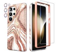 SHEDEER for Samsung S25 Ultra Case with Camera Protector + Screen Protector + Bumper, Samsung Galaxy S25 Ultra Case Stylish Glossy Shiny, Shockproof 360 Degree Protection S25 Ultra Case 6.8'' Rosegold