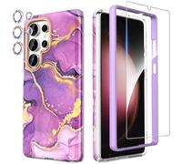 SHEDEER 4-in-1 Samsung Galaxy S25 Ultra Case with Screen Protector + Bumper & Camera Protector | Military-Grade Shockproof 360° Protection, Glossy Fade-Resistant Pattern Design Phone Cases (Purple)