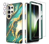 SHEDEER for Samsung S25 Ultra Case with Camera Protector + Screen Protector + Bumper, Samsung Galaxy S25 Ultra Case Stylish Glossy Shiny, Shockproof 360 Degree Protection S25 Ultra Case 6.8'' Green