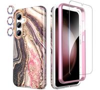 SHEDEER for Samsung S24 Case with Camera Protector + Screen Protector + Bumper, Samsung Galaxy S24 Case Glossy Shiny Stylish, TPU Shockproof 360 Degree Protection Cases Cover Samsung S24 6.2'' Black