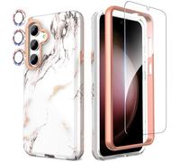 SHEDEER 4-in-1 Samsung Galaxy S24 Case with Screen Protector & Camera Protector, Military-Grade 360° Shockproof TPU Bumper Protection, Fade-Resistant Glossy Design Phone Case (Marble)