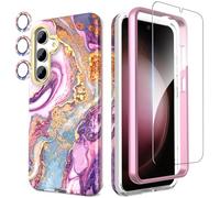 SHEDEER for Samsung S24 Plus Case with Camera Protector + Screen Protector + Bumper, Samsung Galaxy S24 Plus Case Glossy Stylish, Shockproof 360 Degree Protection Phone Cases S24 Plus 6.7'' Purple