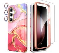 SHEDEER for Samsung S24 Plus Case with Camera Protector + Screen Protector + Bumper, Samsung Galaxy S24 Plus Case Glossy Stylish, Shockproof 360 Degree Protection Phone Cases S24 Plus 6.7'' Pink