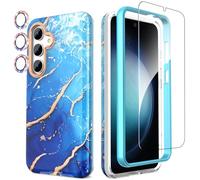 SHEDEER for Samsung S24 Plus Case with Camera Protector + Screen Protector + Bumper, Samsung Galaxy S24 Plus Case Glossy Stylish, Shockproof 360 Degree Protection Phone Cases S24 Plus 6.7'' Blue