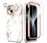 SHEDEER for iPhone 15 Case with Screen Protector + Bumper & Camera Protector, TPU Shockproof 360° Protection, iPhone 15 Cases Glossy Fade-Resistant Pattern Phone Case 15, Marble
