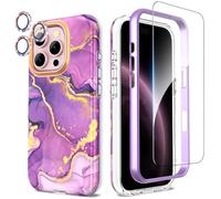 SHEDEER for iPhone 16 Pro Case with Screen Protector + Bumper & Camera Protector, TPU Shockproof 360° Protection, 16 Pro Cases Glossy Fade-Resistant Pattern Phone Case 16 Pro, Purple