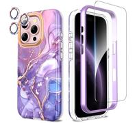 SHEDEER for iPhone 16 Pro Case with Screen Protector + Bumper & Camera Protector, TPU Shockproof 360° Protection, 16 Pro Cases Glossy Fade-Resistant Pattern Phone Case 16 Pro, Purple