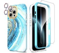 SHEDEER for iPhone 16 Pro Max Case with Screen Protector + Bumper & Camera Protector, TPU Shockproof 360° Protection, 16 Pro Max Cases Glossy Fade-Resistant Pattern Phone Case 16 Pro Max, Blue