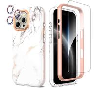SHEDEER for iPhone 16 Pro Max Case with Screen Protector + Bumper & Camera Protector, TPU Shockproof 360° Protection, 16 Pro Max Cases Glossy Fade-Resistant Pattern Phone Case 16 Pro Max, Marble