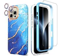 SHEDEER for iPhone 16 Pro Max Case with Screen Protector + Bumper & Camera Protector, TPU Shockproof 360° Protection, 16 Pro Max Cases Glossy Fade-Resistant Pattern Phone Case 16 Pro Max, Blue