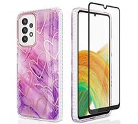 SHEDEER for Samsung A33 5G Case with Screen Protector, Samsung Galaxy A33 5G Case Ultra-Slim Shockproof Protection, Glossy Fade-Resistant Pattern Phone Cases A33 5G, Purple