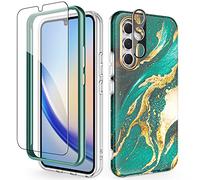 SHEDEER for Samsung A34 5G Case with Screen Protector + Bumper & Camera Protector, TPU Shockproof 360° Protection, Galaxy A34 5G Case Glossy Fade-Resistant Pattern Phone Cases A34 5G, Green