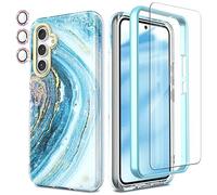 SHEDEER for Samsung A54 5G Case with Screen Protector + Bumper & Camera Protector, TPU Shockproof 360° Protection, Galaxy A54 5G Case Glossy Fade-Resistant Pattern Phone Case A54 5G,Blue