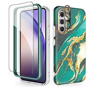 SHEDEER 4-in-1 Samsung A54 5G Case with Screen Protector + Bumper & Camera Protector | Military-Grade Shockproof 360° Protection, Samsung Galaxy A54 Case Glossy Fade-Resistant Pattern Design (Green)