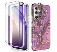 SHEDEER for Samsung A54 5G Case with Screen Protector + Bumper & Camera Protector, TPU Shockproof 360° Protection, Galaxy A54 5G Case Glossy Fade-Resistant Pattern Phone Case A54 5G,Purple