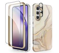 SHEDEER for Samsung A54 5G Case with Screen Protector + Bumper & Camera Protector, TPU Shockproof 360° Protection, Galaxy A54 5G Case Glossy Fade-Resistant Pattern Phone Case A54 5G,Beige