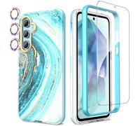 SHEDEER for Samsung A55 5G Case with Screen Protector + Bumper & Camera Protector, TPU Shockproof 360° Protection, Galaxy A55 5G Case Glossy Fade-Resistant Pattern Phone Case A55 5G, Blue
