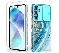 SHEDEER for Samsung A55 5G Case with Slide Camera Cover + Screen Protector, Samsung Galaxy A55 Case Glossy Shiny Stylish, Slim Fit Lightweight Shockproof Phone Case Samsung A55 5G 6.6'' Blue