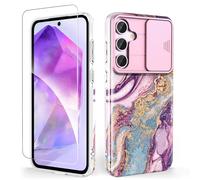 SHEDEER for Samsung A55 5G Case with Slide Camera Cover + Screen Protector, Samsung Galaxy A55 5G Case Slim Fit Lightweight, Glossy Fade-Resistant Pattern Phone Cases A55 5G, Purple