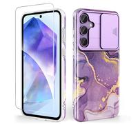 SHEDEER Samsung Galaxy A55 5G Case with Slide Camera Cover + Screen Protector, Slim Shockproof Anti-Scratch Protection, Fade-Resistant Glossy Design Phone Cover (Purple)