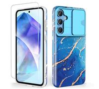SHEDEER for Samsung A55 5G Case with Slide Camera Cover + Screen Protector | Samsung Galaxy A55 Case Slim Fit Lightweight, Glossy Fade-Resistant Pattern Design Cover (Blue)