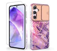 SHEDEER for Samsung A55 5G Case with Slide Camera Cover + Screen Protector, Samsung Galaxy A55 Case Glossy Shiny Stylish, Slim Fit Lightweight Shockproof Phone Case Samsung A55 5G 6.6'' Purple