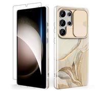 SHEDEER for Samsung S25 Ultra Case with Slide Camera Cover + Screen Protector, Samsung Galaxy S25 Ultra Case Glossy Shiny Stylish, Slim Fit Lightweight Phone Cases Samsung S25 Ultra 6.8'' Beige