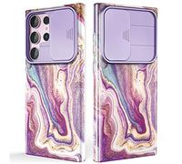 SHEDEER for Samsung S23 Ultra Case with Slide Camera Cover, Samsung Galaxy S23 Ultra Case Slim Fit Shockproof, Glossy Fade-Resistant Pattern Design Phone Cover (Purple)