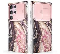 SHEDEER for Samsung S23 Ultra Case with Slide Camera Cover, Samsung Galaxy S23 Ultra Case Slim Fit Shockproof, Glossy Fade-Resistant Pattern Design Phone Cover (Black)