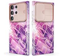 SHEDEER for Samsung S23 Ultra Case with Slide Camera Cover, Samsung Galaxy S23 Ultra Case Slim Fit Shockproof, Glossy Fade-Resistant Pattern Design Phone Cover (Purple)
