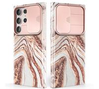SHEDEER for Samsung S23 Ultra Case with Slide Camera Cover, Samsung Galaxy S23 Ultra Case Slim Fit Shockproof, Glossy Fade-Resistant Pattern Design Phone Cover (Rose gold)