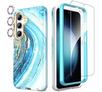 SHEDEER for Samsung S24 Case with Screen Protector + Bumper & Camera Protector, TPU Shockproof 360° Protection, Samsung Galaxy S24 Case Glossy Fade-Resistant Pattern Phone Case S24, Blue
