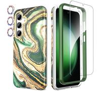 SHEDEER 4-in-1 Samsung Galaxy S24 Case with Screen Protector & Camera Protector, Military-Grade 360° Shockproof TPU Bumper Protection, Fade-Resistant Glossy Design Phone Case (Green)