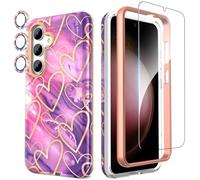SHEDEER for Samsung S24 Case with Screen Protector + Bumper & Camera Protector, TPU Shockproof 360° Protection, Samsung Galaxy S24 Case Glossy Fade-Resistant Pattern Phone Case S24, Purple